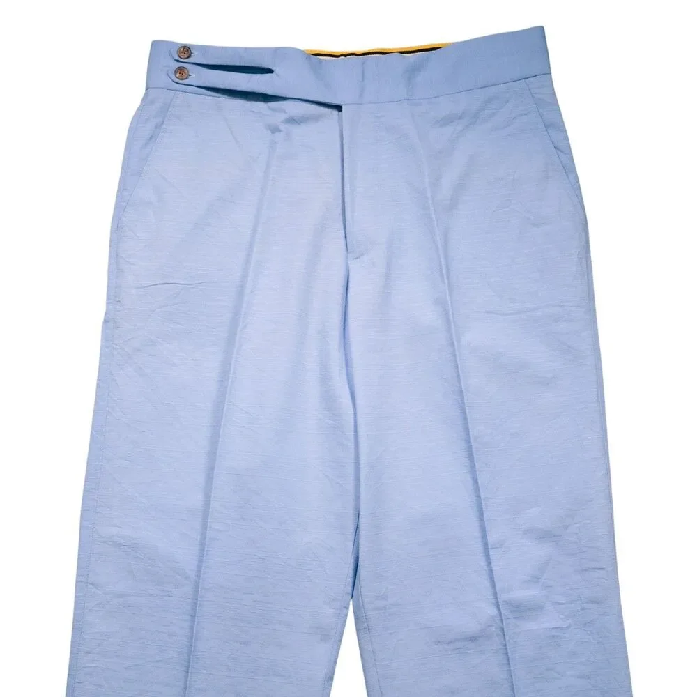 Mens 34 Gurkha Pants Light Blue Textured Cotton Flat Front Straight Fit Trousers